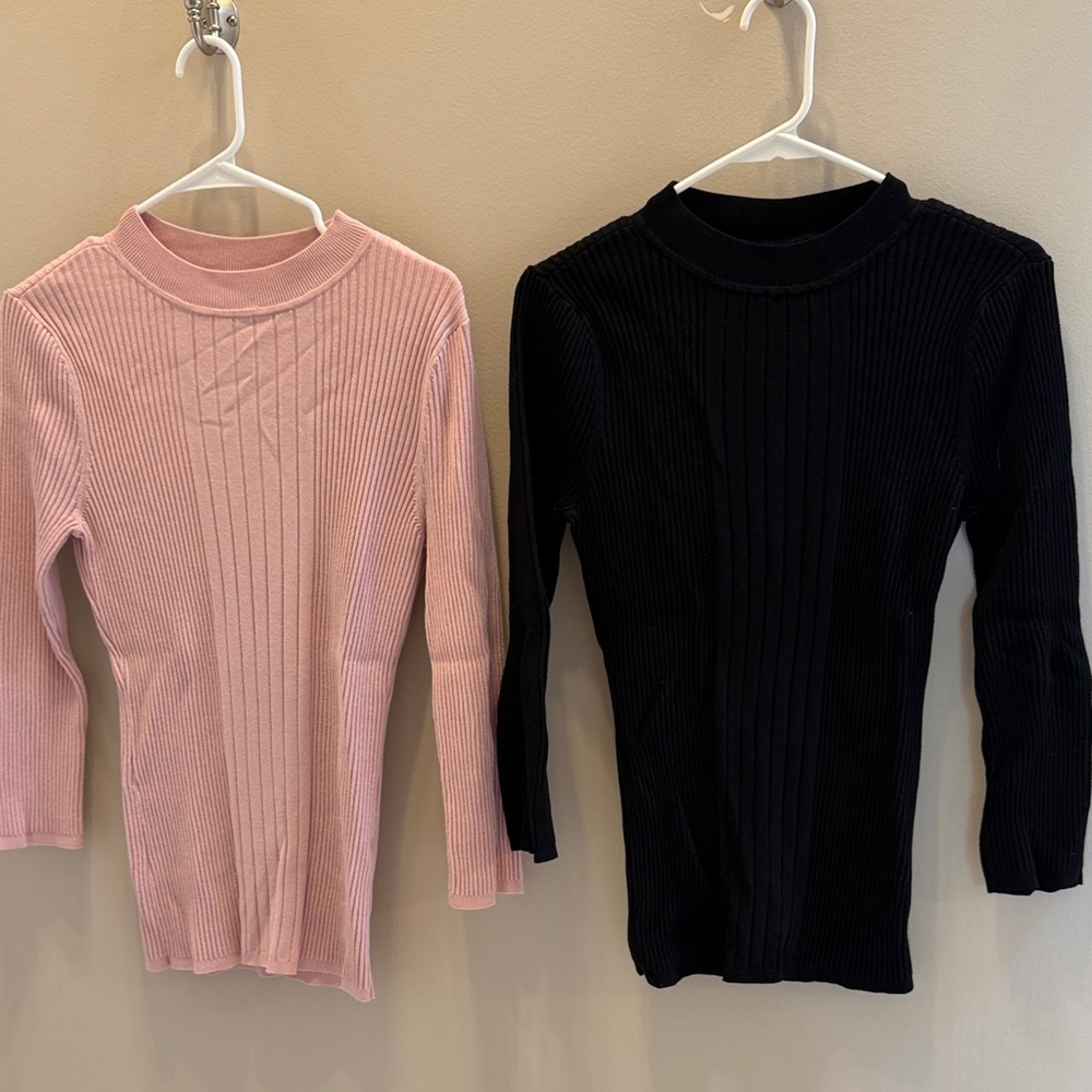 White House Black Market Ribbed Knit Tops in Pink and Black